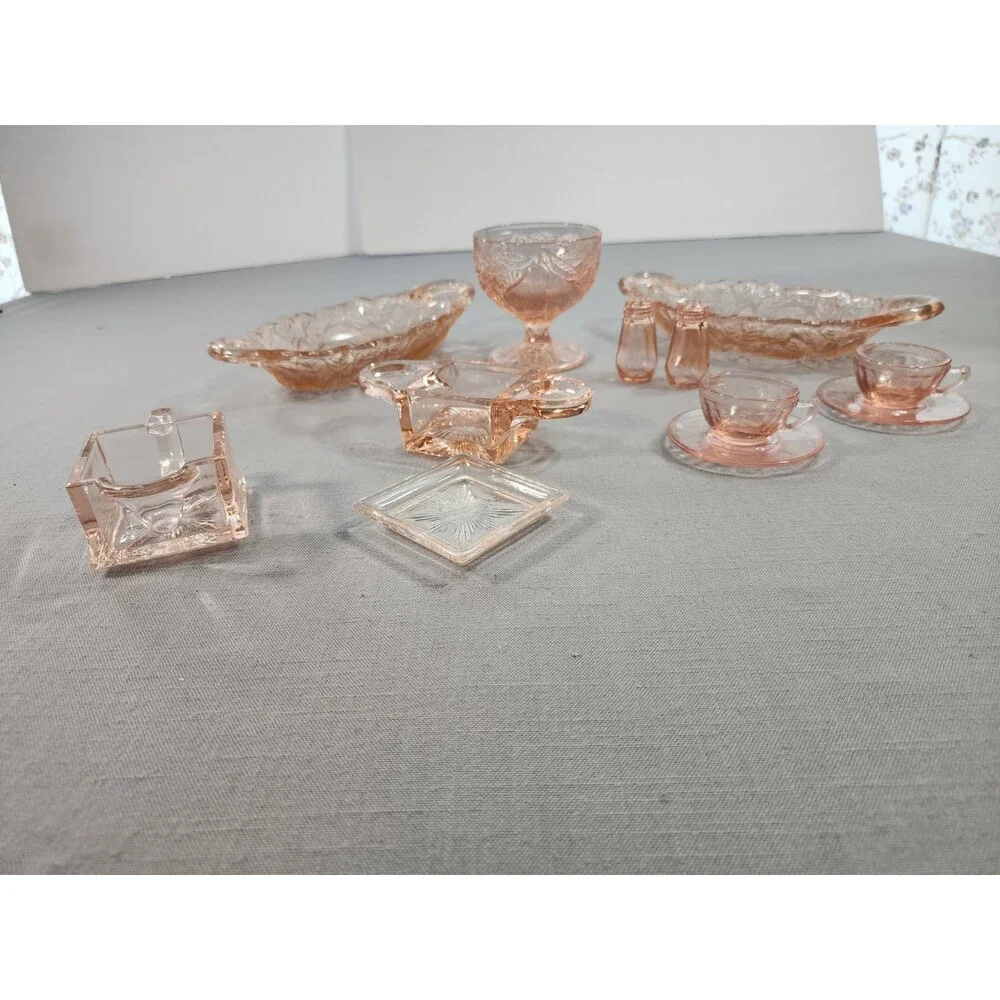 Vintage Orange  Depression Glass 12-Piece Lot Relish Dishes, Footed Goblet, Mini